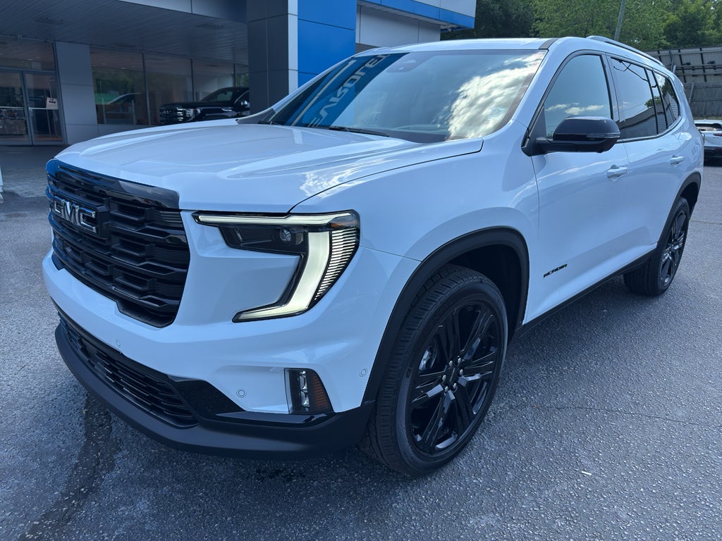 2026 GMC Acadia Elevation in Glacier White Tricoat — front three-quarter view